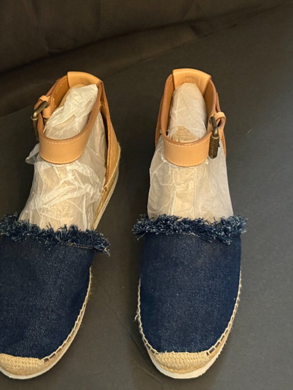 Authentic See by Chloé Denim Frayed Wedge Sandals (8) - Picture 5 of 14